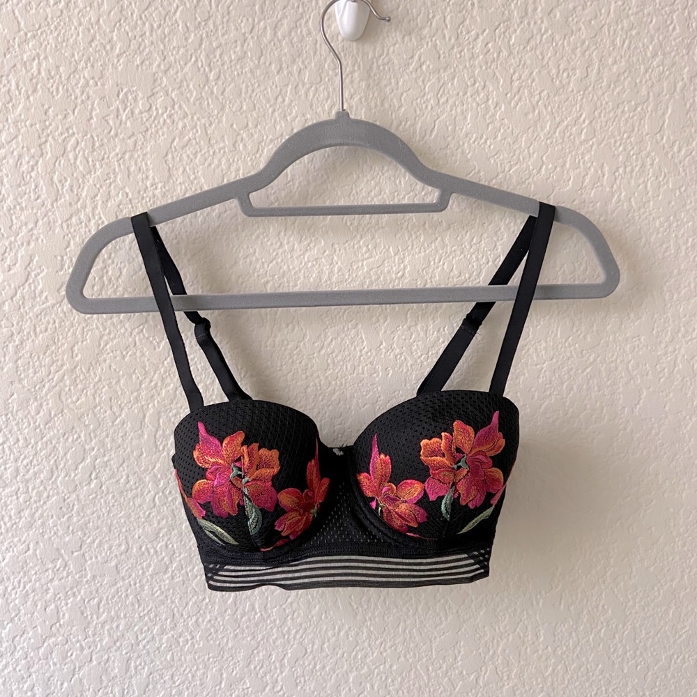 Black Floral Balconette Bra